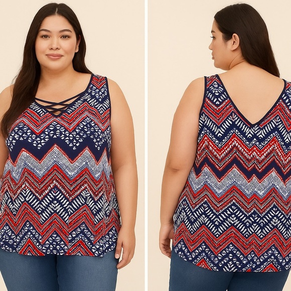 A. Byer Red White Blue Boho Chevron Tank Top Size 3X NWT - Picture 1 of 6